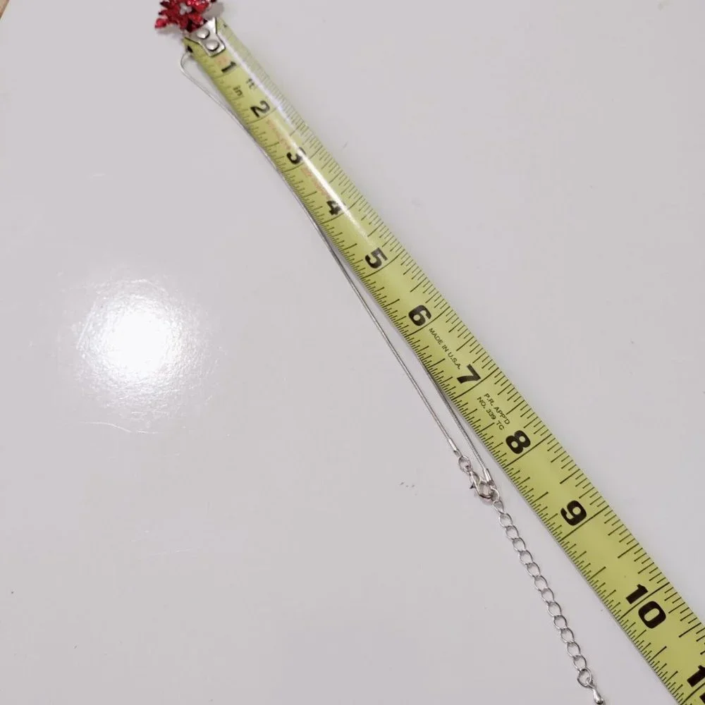 4/$20Red Glitter Poinsettia Pendant Choker Necklace Silver Snake Chain Christmas